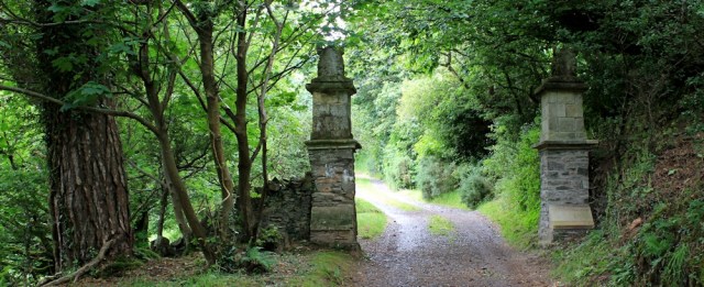 gate posts, Ruth on SWCP near County Gate, Devon