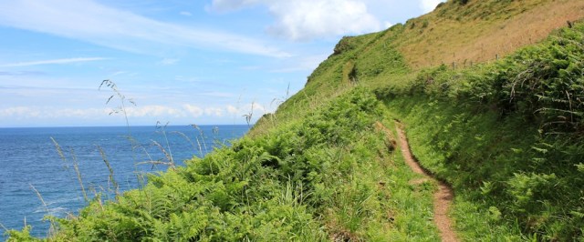 climbing up to Widmouth Head, Ruth on SWCP