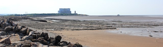 looking back at Hinkley Point, Ruth walking the Somerset coast