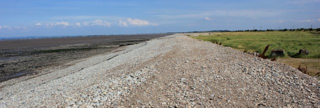 shingle bank, Catsford Common, Ruth walking the coast