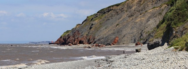 Warren Bay, on way to Watchet, Ruth walking the Somerset coast