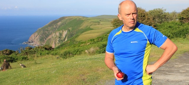 view from the car park, Ruth's hubby on the SWCP