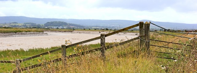 River Parrett Bank and Quantock Hills, Ruth walking the coast