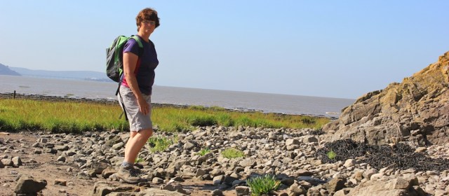  Sand Point, from the shore, Ruth self portrait, on her coastal walk