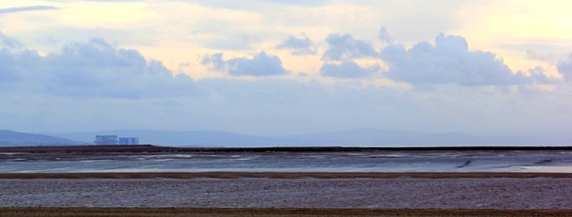 Hinkley Point and Devon beyond, Ruth on the North Somerset coast