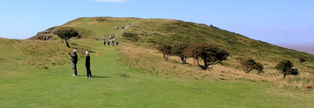 top of Brean Down, Ruth walking the Somerset coast