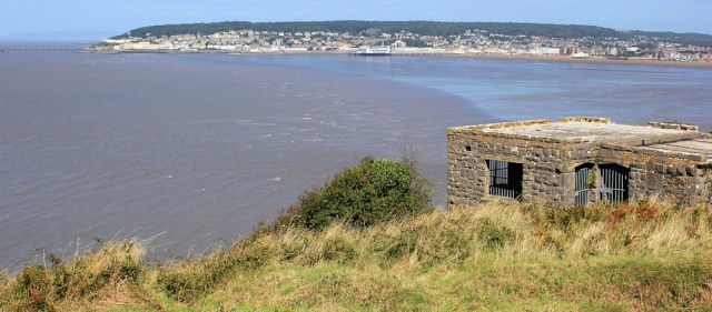  walking along the north side Brean Down, Ruth looking at Weston Super Mare