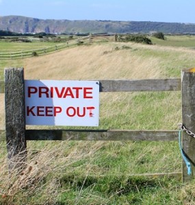 Private Keep Out signs, River Axe bank