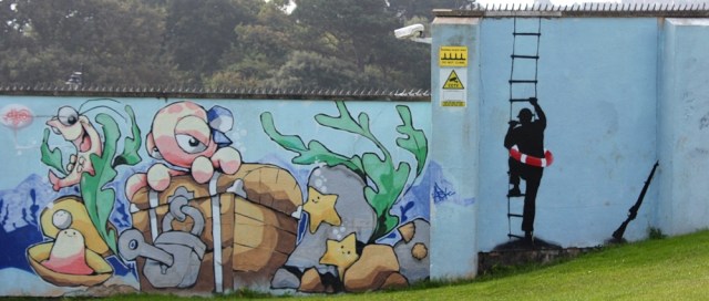 Graffiti on back of wall, Portishead open air pool, Ruth Livingstone