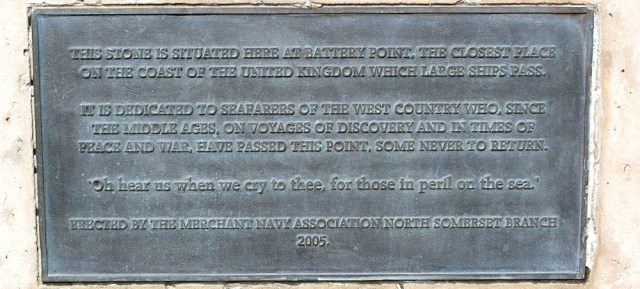 Battery Point stone, Ruth walking around Portishead