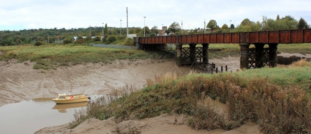 Railway bridge at Sea Mills, Ruth walking the Severn Way