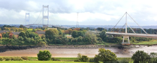 Views over Severn Bridge, Ruth walking the Wales Coast Path