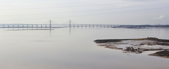 view of the Second Severn Bridge, Ruth walking on the First Severn Bridge