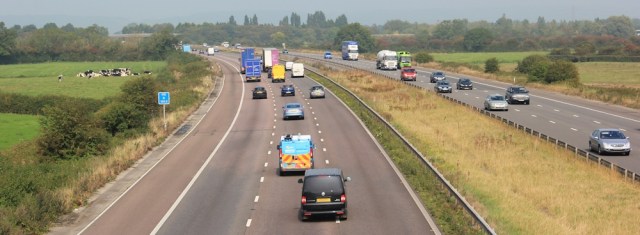 b14 over the M5 motorway again, Ruth walking in Somerset