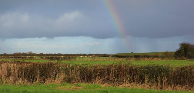 rainbow on river bank, Ruth walking the Wales Coast Path, Goldcliff