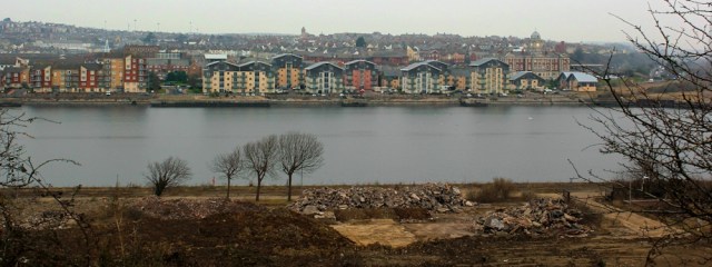 01 looking across to Barry, Ruth on the Wales Coast Path, Barry Island