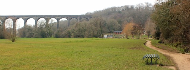 08 Porthkerry Viaduct, Ruth walking the Wales Coast Path