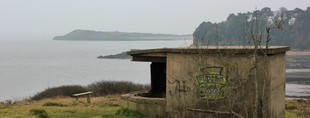 b11 Pillbox at Bull Bay, Ruth walking the Wales Coast