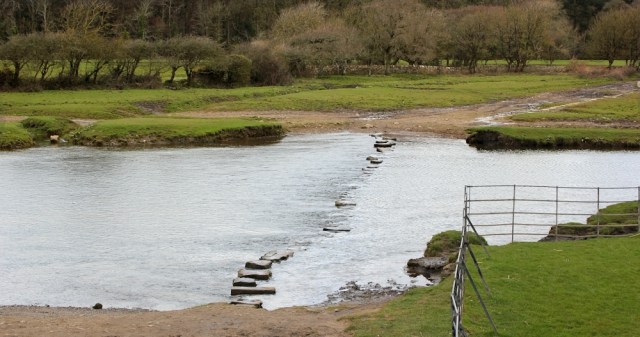 stepping stones, Ogmore Castle, Ruth walking the Wales Coast Path