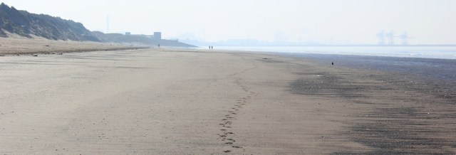 04 only footsteps on beach, looking back to Port Talbot