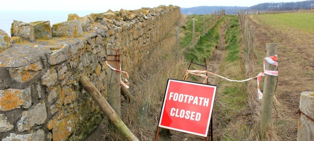  footpath closed sign, Ruth's coastal walk in Wales
