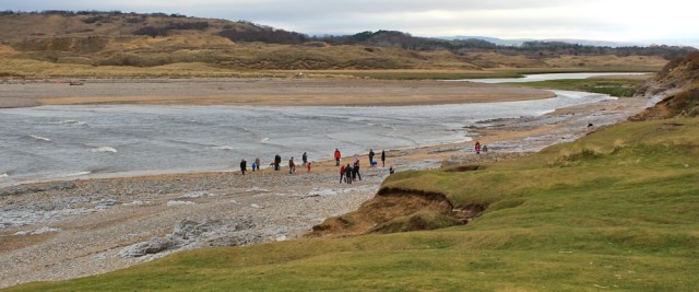 looking up Ogmore River, Ruth on the Welsh coastal path
