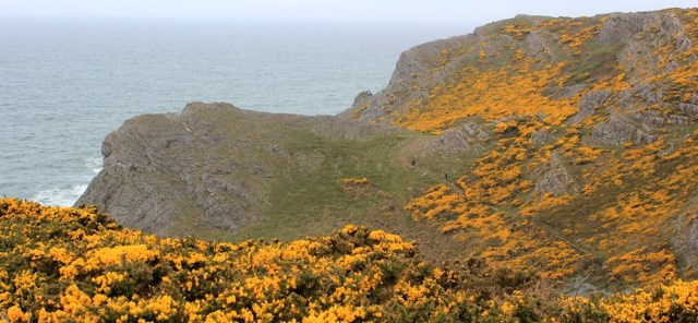 04 Ruth on the high road, walking over Longhole Cliff, Gower