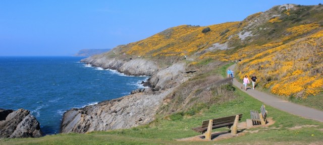 Snaple Point, Langland, Ruth walking the coast path in Gower