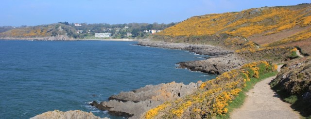 Caswell Bay, Ruth walking the Wales Coast Path, Gower