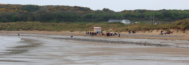  young people on beach, Port-Eynon Bay, Ruth's coastal walk