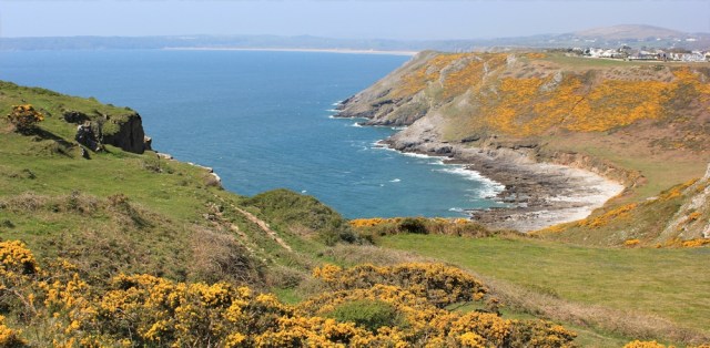  Deep Slade, looking over to West Cliff, Ruth on the Wales Coast Path