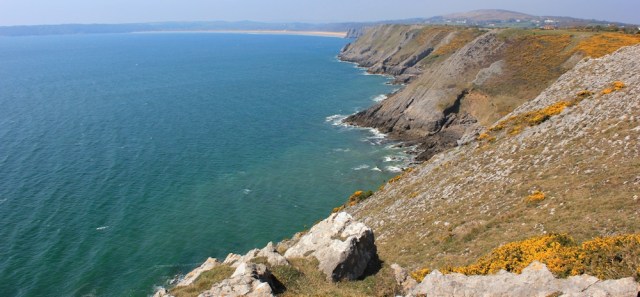 High Tor, East Cliff, Ruth lookin ahead to Oxwich Bay, Wales Coast Path
