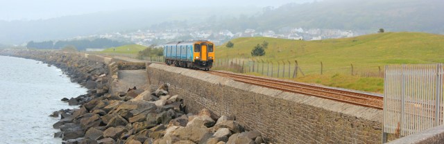 05 train line, Llanelli coast, Ruth hiking in Wales