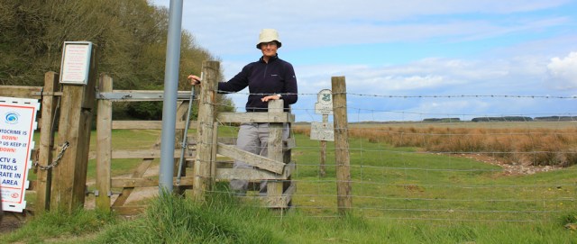 13 Ruth walking on Llandimore Marsh, Gower