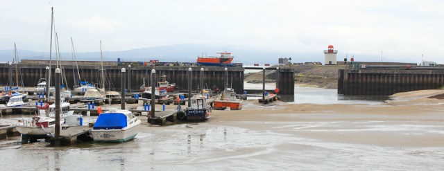 a02 tide out, Burry Port, Ruth walking the Wales Coast Path
