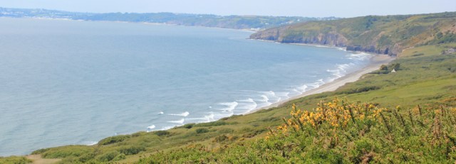 Marros Sands, Ruth walking towards Amroth, Wales Coast Path