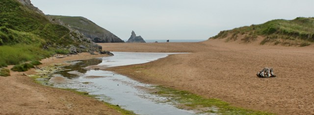 14 Broad Haven Beach and Church Rock, Ruth hiking the coast in Pembrokeshire