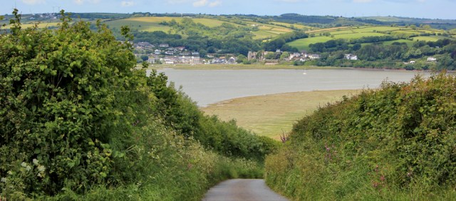 15 over River Taf to Laugharne, Ruth walking the coast in Wales