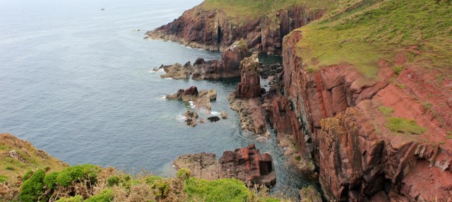 16 red sandstone cliffs, Manorbier, Ruth on the Pembrokeshire Coast Path