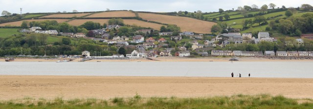 18 view over to Ferryside, Ruth walking the WCP, River Towy