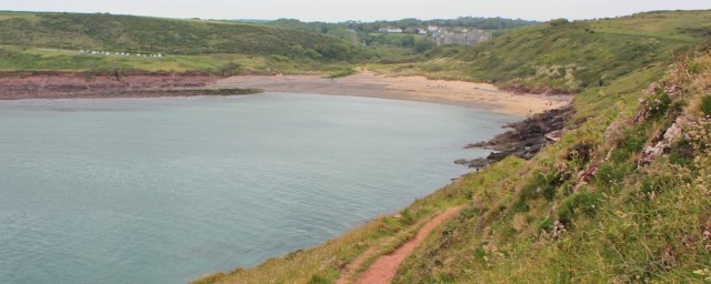 18 walking to Manorbier, Ruth on Pembrokeshire Coast Path