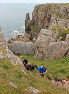 19 down to St Govan's chapel, Ruth on Pembrokeshire Coast Path
