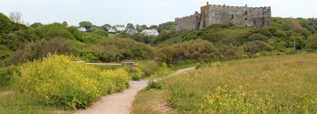 19 Manorbier Castle, Ruth hiking in Wales