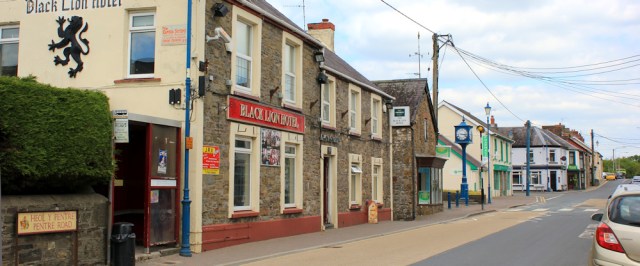 28 bus stop, St Clears, Ruth hiking in south Wales