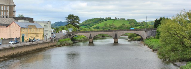 a01 Carmarthen bridge, Ruth walking the Wales Coast Path