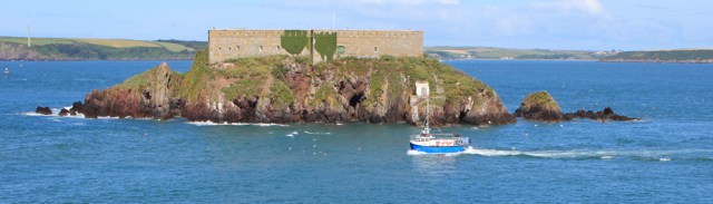 Thorn Island, Ruth hiking the Wales Coast Path, Milford Haven