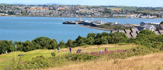 07 over golf course, Neyland, Ruth hiking in Pembroke Dock
