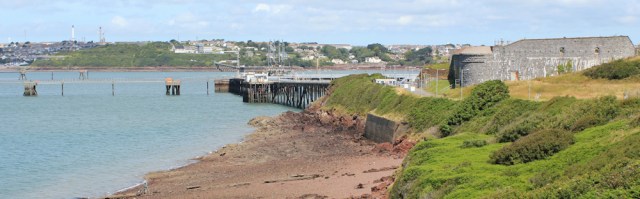 Fort Popton, Ruth hiking towards Pembroke