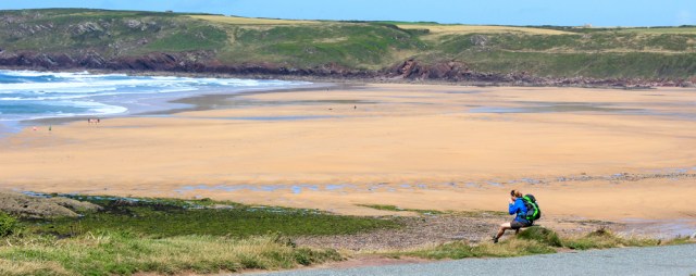 backpacker, Freshwater West, Ruth in Wales