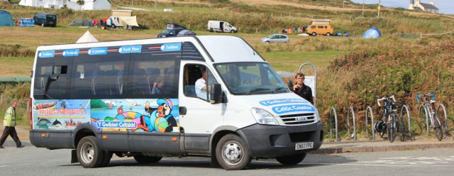 coastal bus, Whitesand's Bay, Ruth hiking in Pembrokeshire
